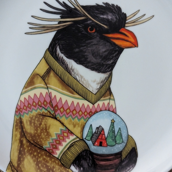 West Elm Rachel Kozlowski (2)  Dapper Animal Holiday Plates Penguins Snow Globe - Picture 3 of 7